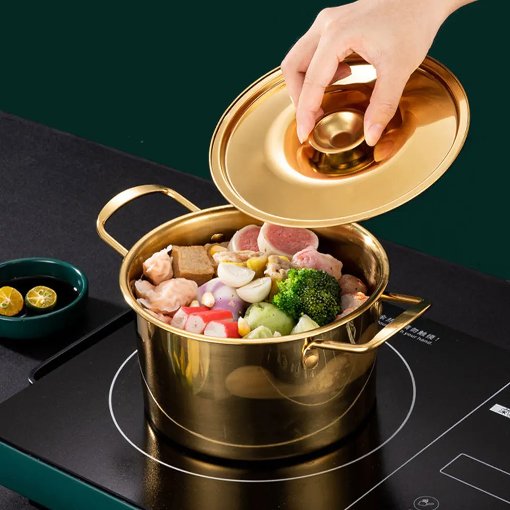 

Stainless Steel Ramen Pot Korean Noodle Cooking Pot Double Handle Soup Pasta Boiler Small Kitchen Stew Stockpot For