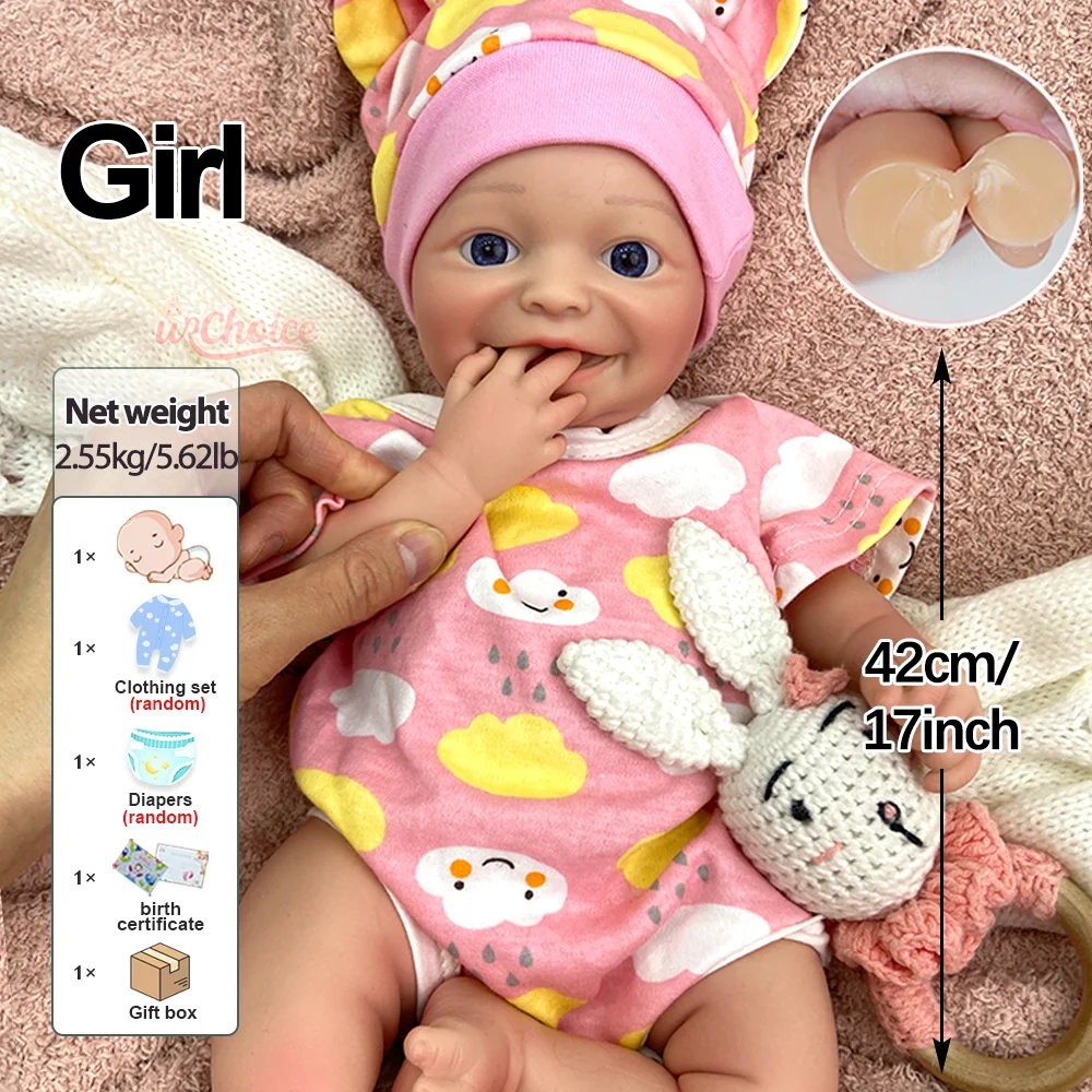 قابل للغسل 17 "سيليكون تولد من جديد دمية طفل سيليكون الاصطناعي تولد من جديد دمية نابض بالحياة الوليد طفلة الاطفال لعبة الفنان المقتنيات