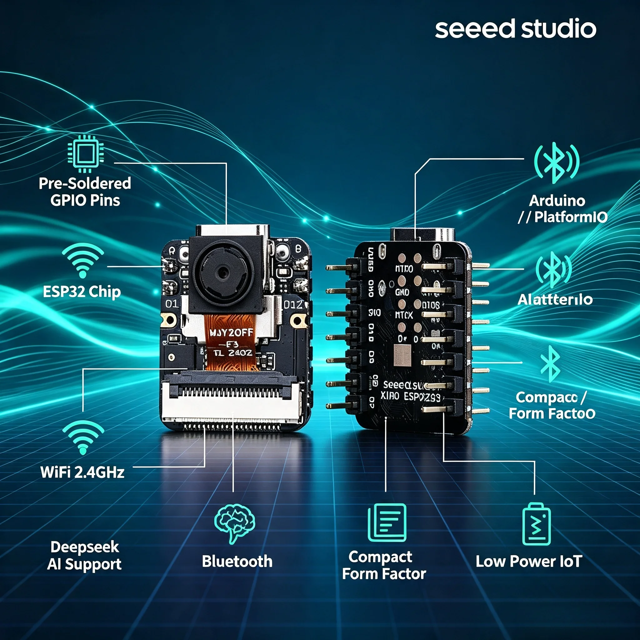 Seeed Studio XIAO Soldered ESP32 Development Board WiFi Bluetooth DeepSeek AI Support Pre-Soldered Pins Arduino IoT Mini Dev Kit