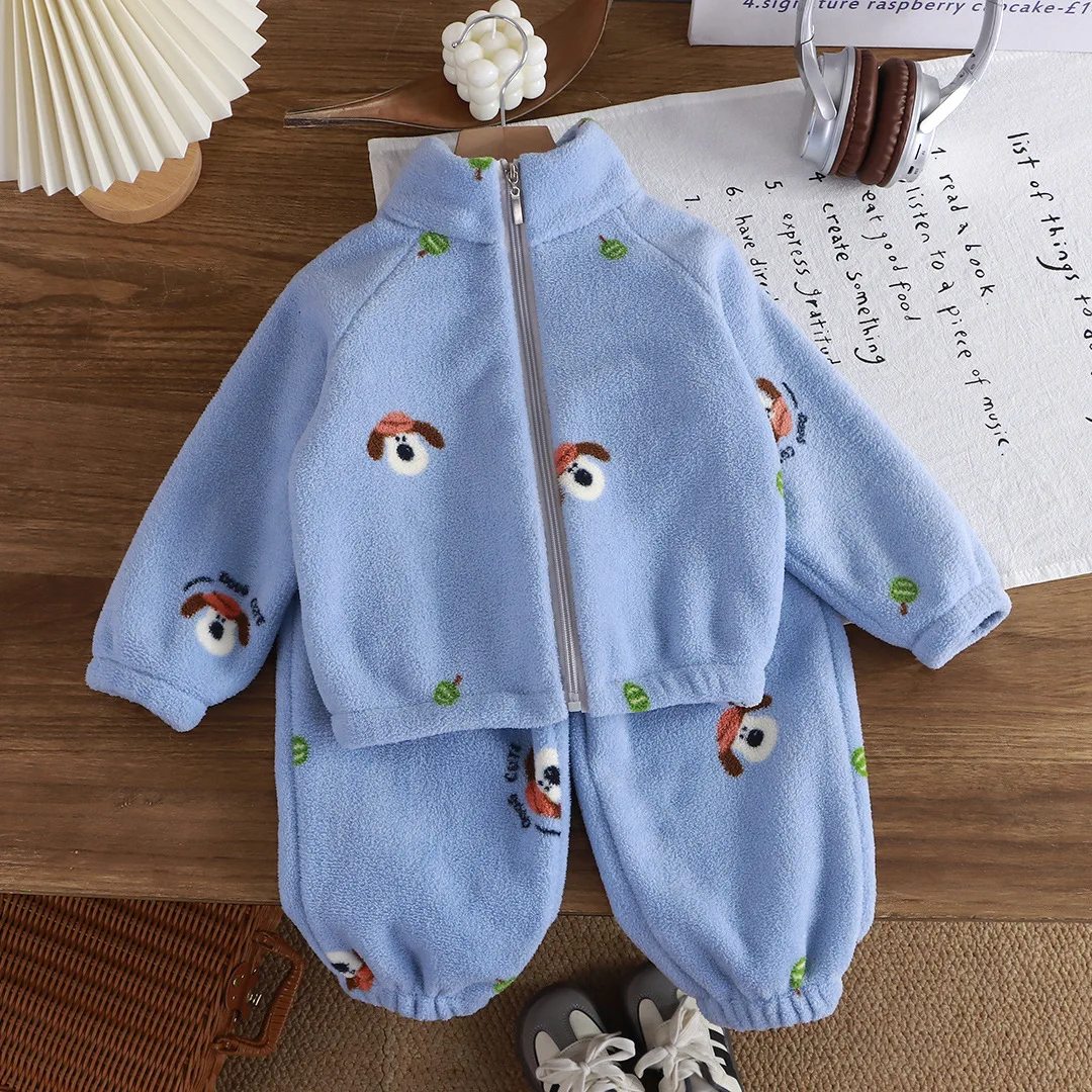 Ensemble épais en peluche pour enfants, vêtements de maison pour enfants, dessin animé coréen, pour garçons et filles, élégant, en molleton de corail, vêtements de nuit chauds, nouvelle collection automne hiver