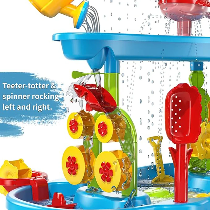 TEMI Kids Sand Water Table. 3-Tier. Rain Showers Pond. Sensory Play. Beach Summer Toy For Toddlers.