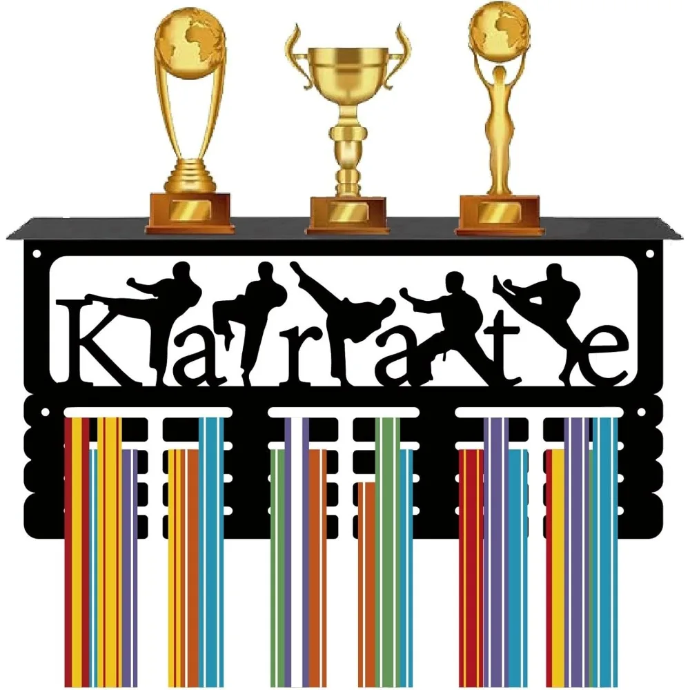 Karate Medal Hanger Display Medal Holder with Shelf Trophy Rack Sports Iron Frame Wall Mount Metal Medal Hooks Organizer