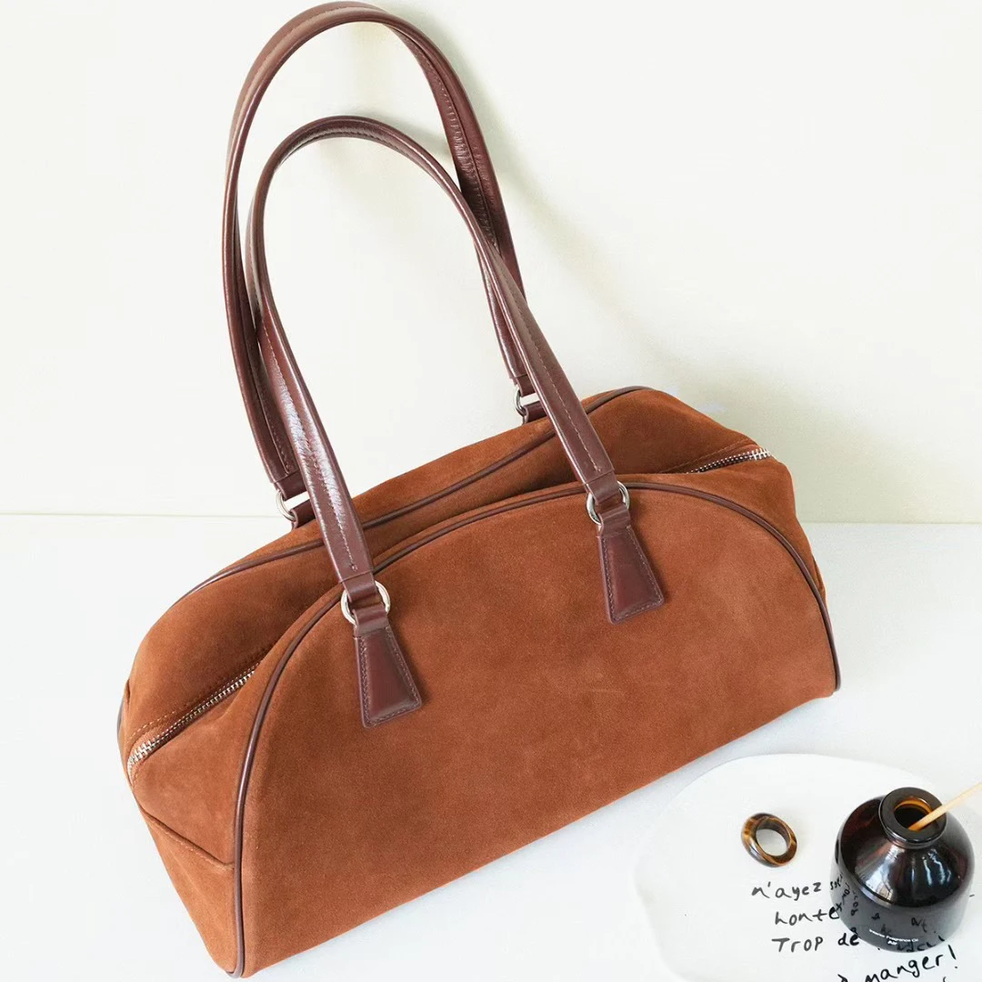 

Suede Women's Armpit Tote Bag 2025 Autumn Niche Design Vintage Frosted Cowhide Large Capacity Fashion Hand-Laundry Shoulder bag