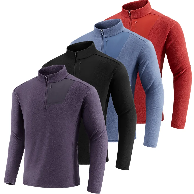

Men's Round Neck Zipper Small Collar Long Sleeved High-quality Fine Velvet Warm Blue Black Other Colors Choose From