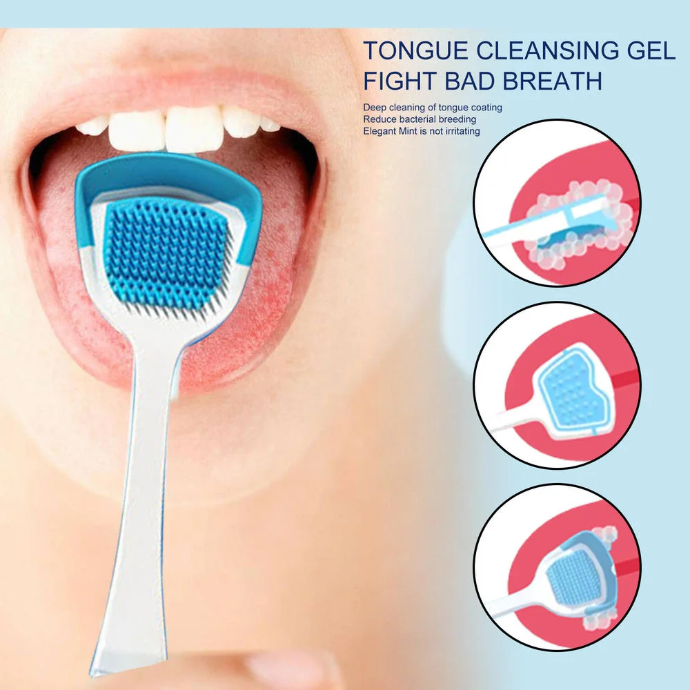 Gel de limpieza de lengua con cepillo, cuidado bucal para eliminar el mal aliento, refrescar el aliento para mujeres y hombres, menta fresca