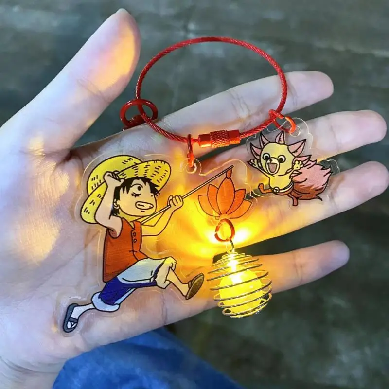 Anime One Piece Monkey D. Luffy Lotus Lantern Keychain Acrylic Luminous Nightlight Pendant Lotus Lantern Gift