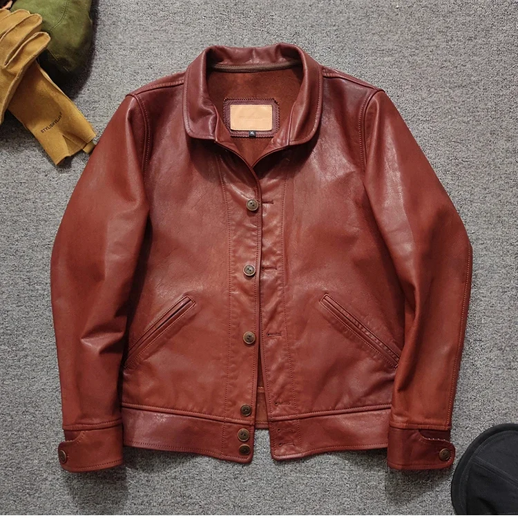 LNY!Wholesales.Vintage style genuine leather jacket.Luxury quality oil goatskin leather coat.Brand new leather cloth.No lining