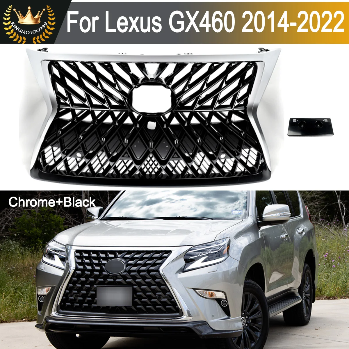 جديد 2018 نظرة مصبغة الجمعية المصد الأمامي الشواية العلوية لكزس GX460 2014-2022 شبكة المبرد الأمامي شوايات كروم مع أسود