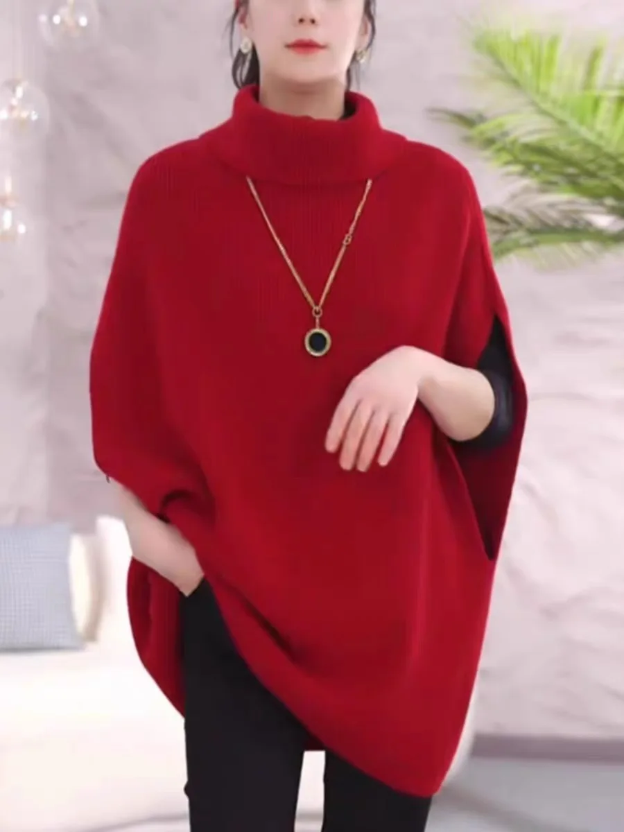 따뜻한 울 니트 하이 칼라 루즈 스웨터 여성용 가을 겨울 패션 출퇴근용 롱 스웨터 중간 길이 베이스 셔츠