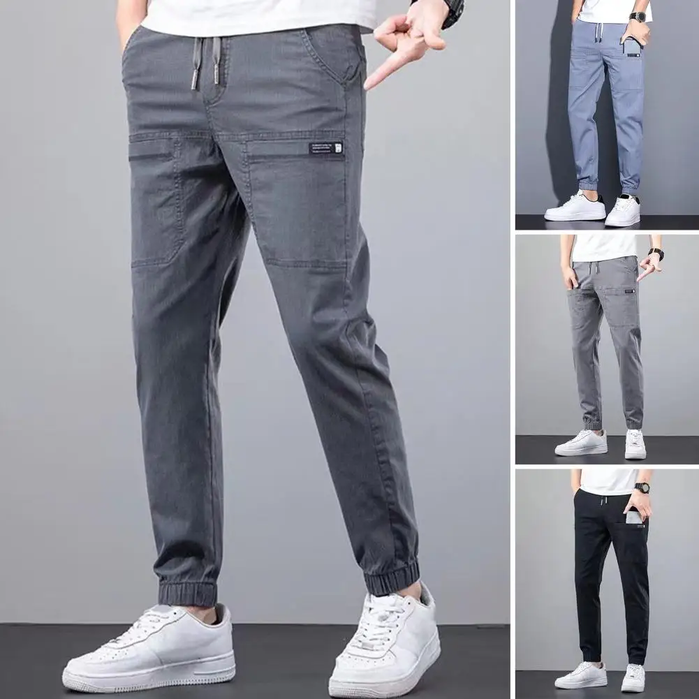 Popular Lace-up Mid Waist Denim Pants Skin-touch Men Cargo Pants Mid Waist Ankle Tied Cargo Pants for Daily Wear