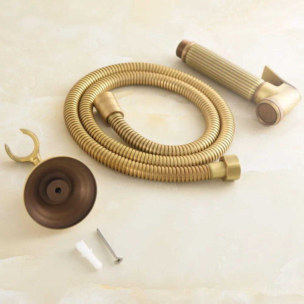 Antique Brass Hand Held Toilet Bidet Sprayer Set Hand Shower +1M Shower Hose Pipe+Hand Shower Holder zhh504