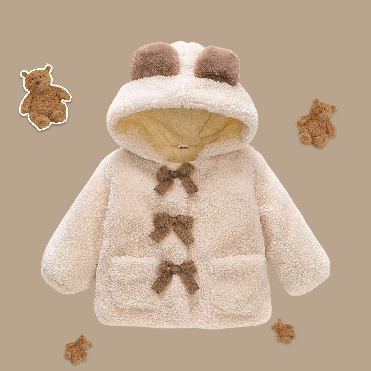 

Winter Baby Cute Coat Children'S Artificial Fur Fleece Hooded Cartoon Clothing Children'S Warm Solid Color Little Bear Sweater