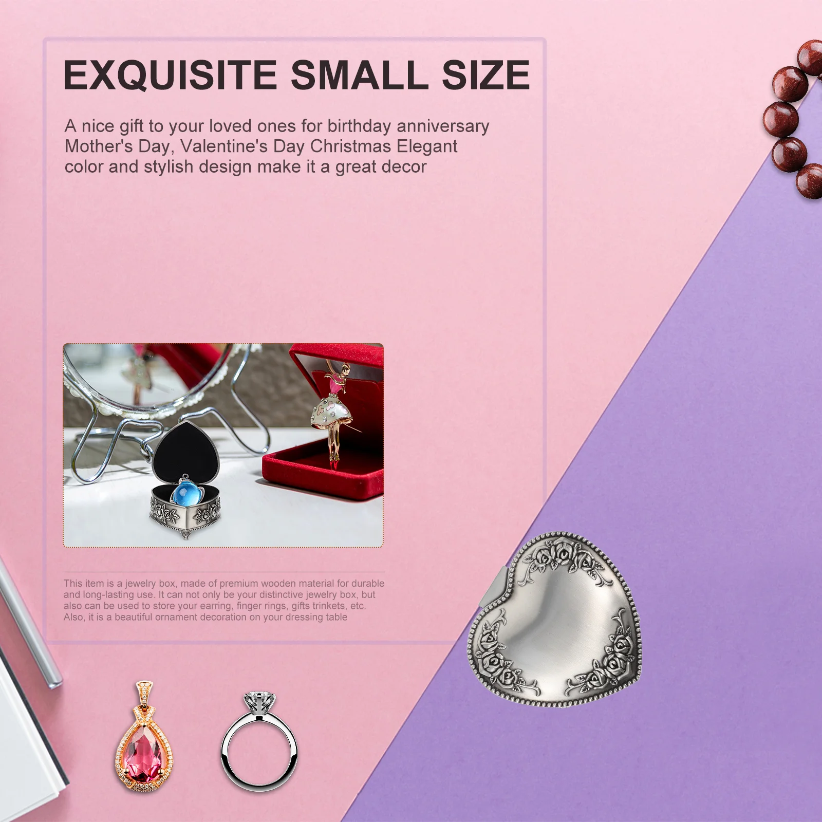 

1Pcs Heart-Shaped Jewelry Storage Container Rose Design Portable Large Capacity Jewelry Box Holder for Travel Home