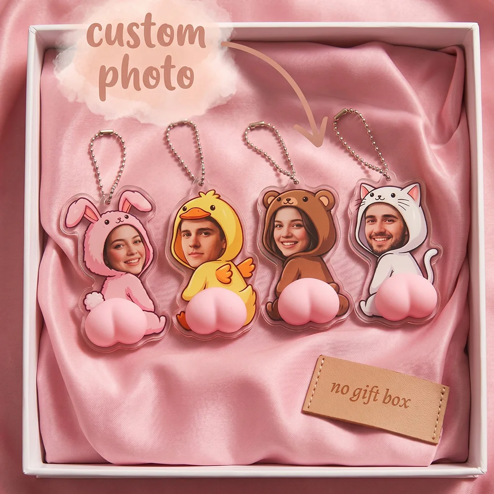 1pc Custom Photo Squeeze Butt Acrylic Keychain,Personalized Cute Animal Costume,Novelty Charm,Funny Anti‑Anxiety Bag Accessory