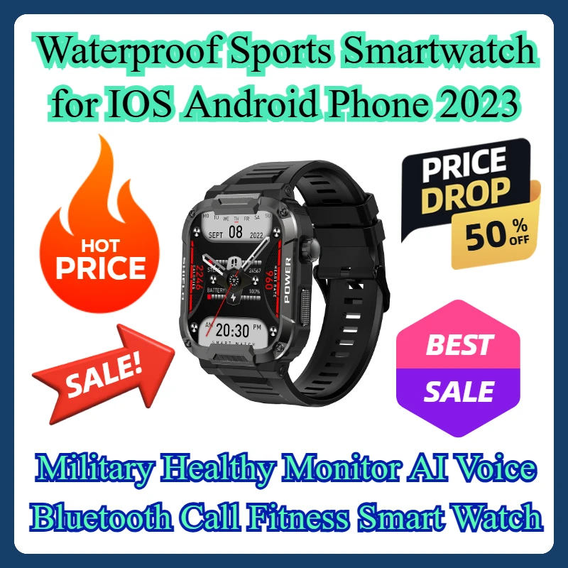 Waterproof Sports Smartwatch for IOS Android Phone 2023 Military Healthy Monitor AI Voice Bluetooth Call Fitness Smart Watch