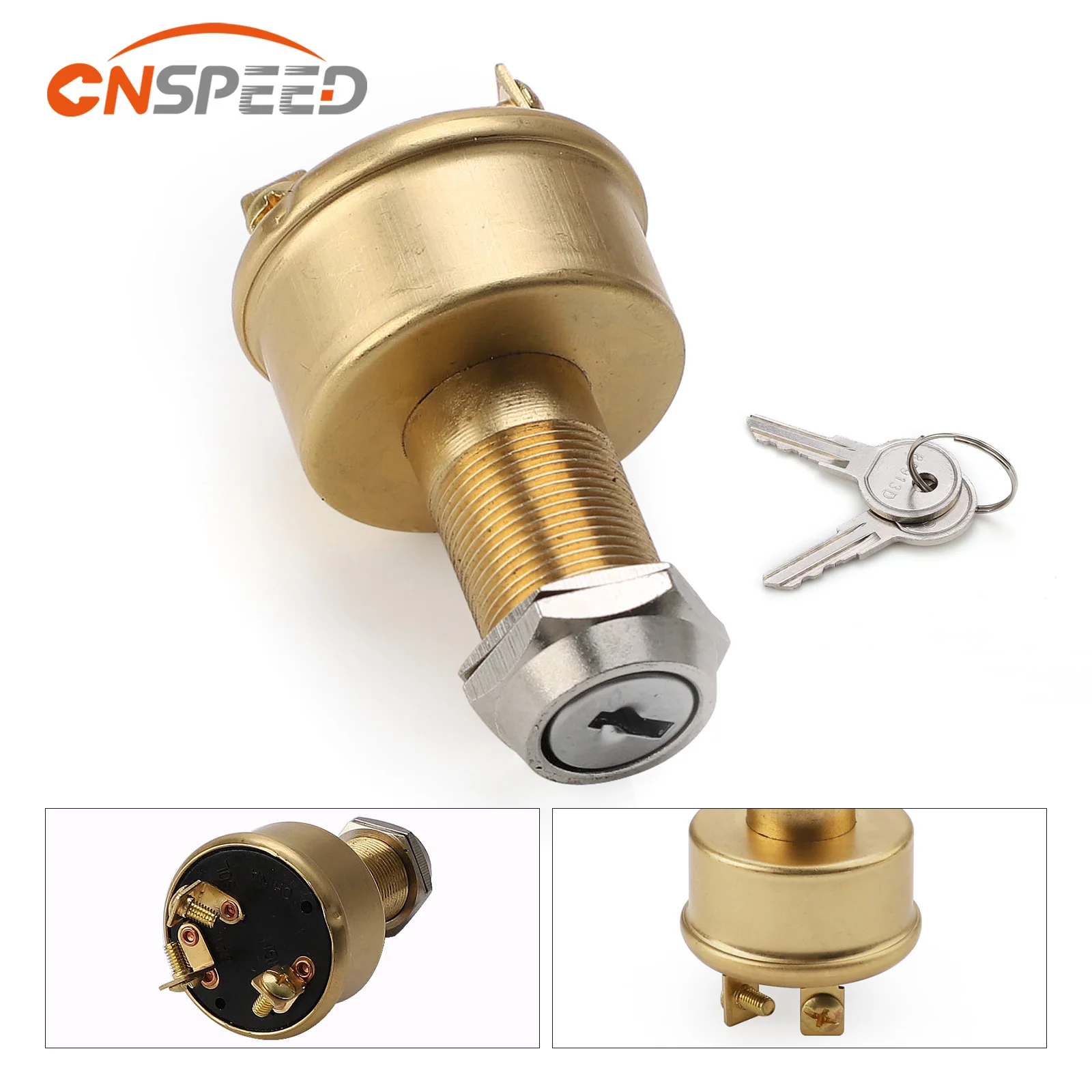 New CNSPEED Marine Brass Ignition Starter Switch Brass 3 Terminals 3 Positions Heavy Duty Off On Start for Marine Car Rv