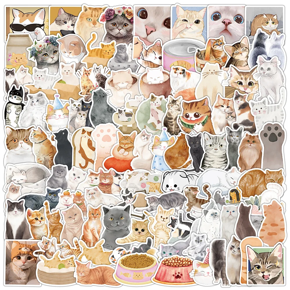 10/30/50/100Pcs Cute Cartoon Cat Stickers Kawaii Animal Cat Vintage Sticker Scrapbooking Laptop Phone Cup Guitar Kids Decals