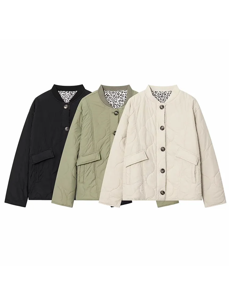 

Women 2025 Winter New Fashion Jacket Woman Long Sleeve Leopard Print Button Up Padded Coat Quilted Jacket Parka Warm Outerwears