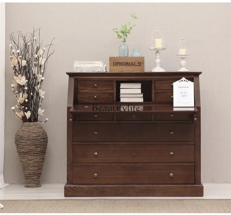 Mesa de madeira maciça do país americano, mesa de armazenamento multifuncional retrô flip mesa de computador