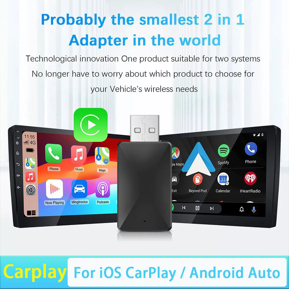 

Wireless CarPlay Adapter For iOS CarPlay / Android Auto Plug & Play USB-A/C Auto Connect Convert Wired to Wireless