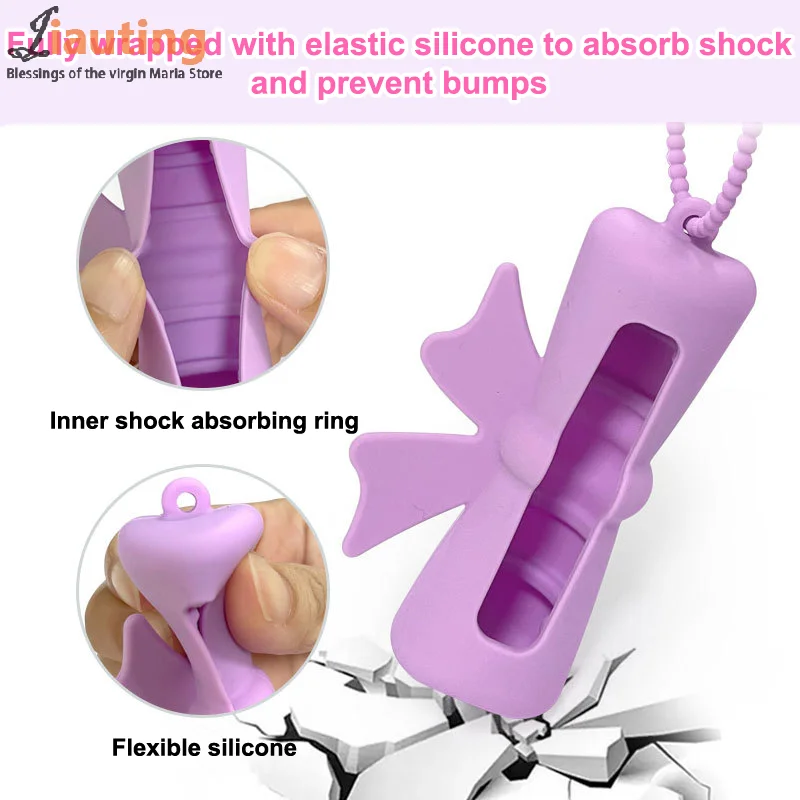 القوس كاندي الفول السوداني شكل سيليكون غطاء أحمر الشفاه سلاسل المفاتيح المحمولة بلون أحمر الشفاه حقيبة التخزين خفيفة الوزن حامل بلسم الشفاه #4