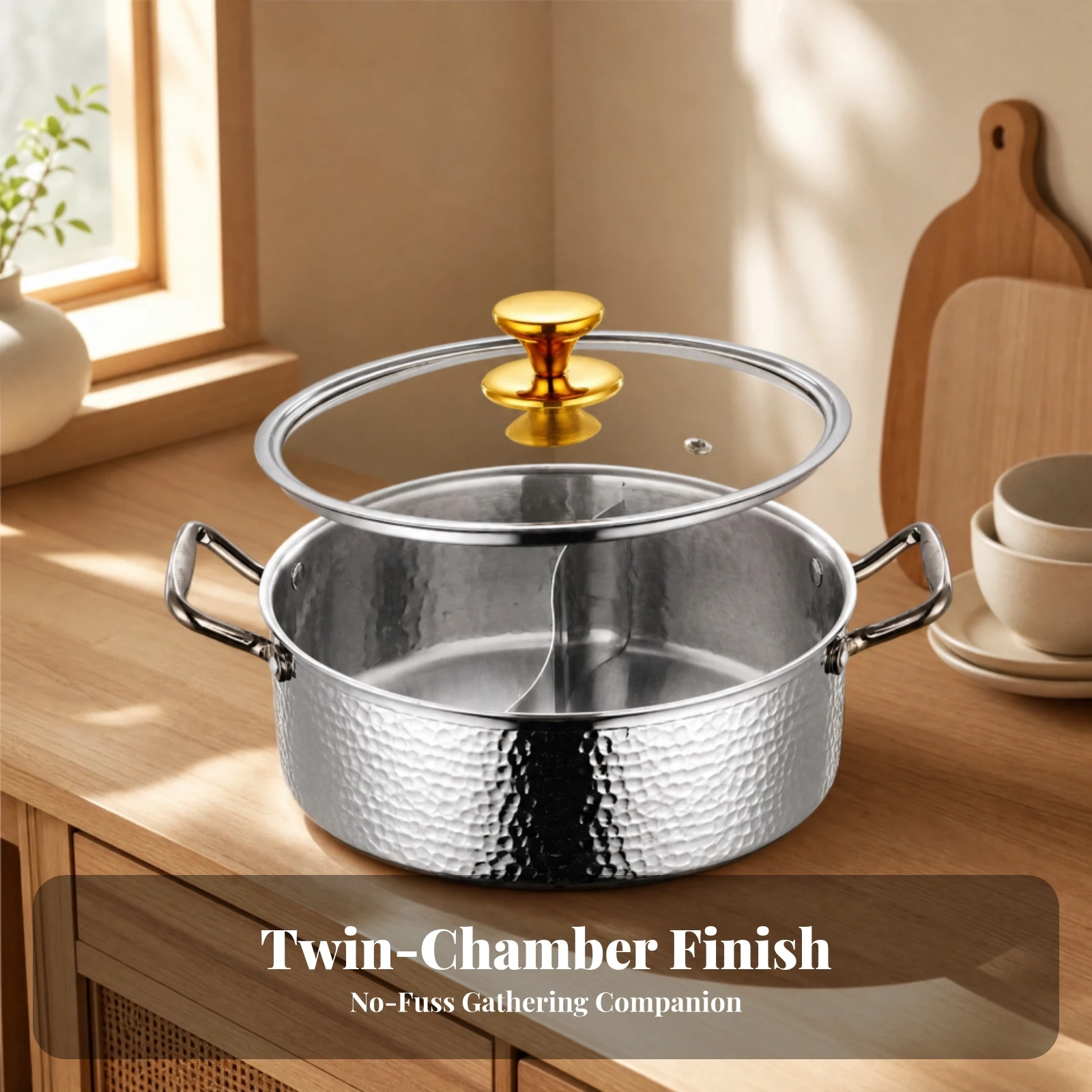 Hot Pot with Divider Two-flavorFlavor Divided Hot Pot with Lid Cookware Fast Heat Conductivity Chemicalwithout for Families