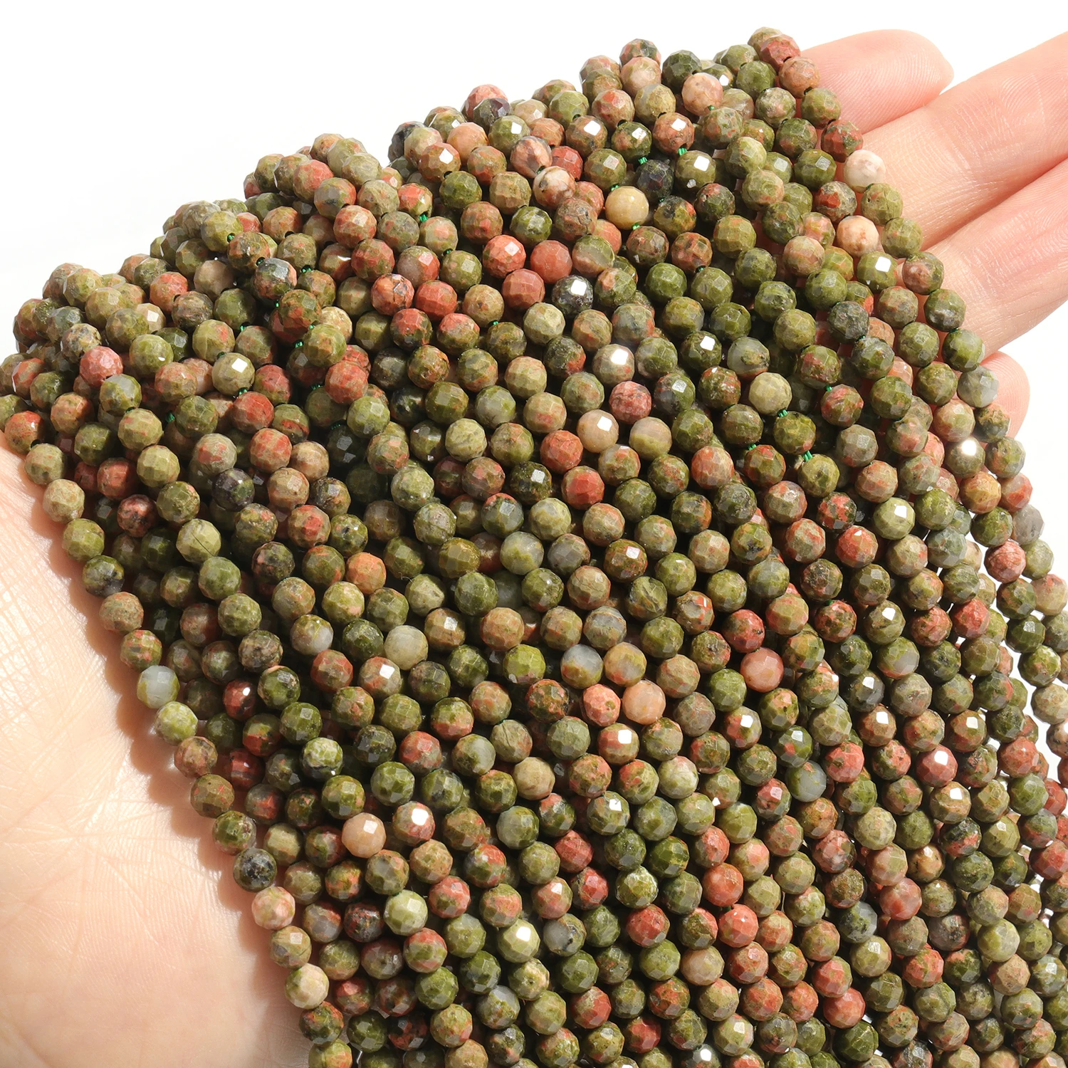 Großhandel Facettierte 2 3 4mm Naturstein Grüne Unakite Perlen Runde Kleine Lose Perlen für Schmuckherstellung DIY Armbänder Halsketten – Detail 4