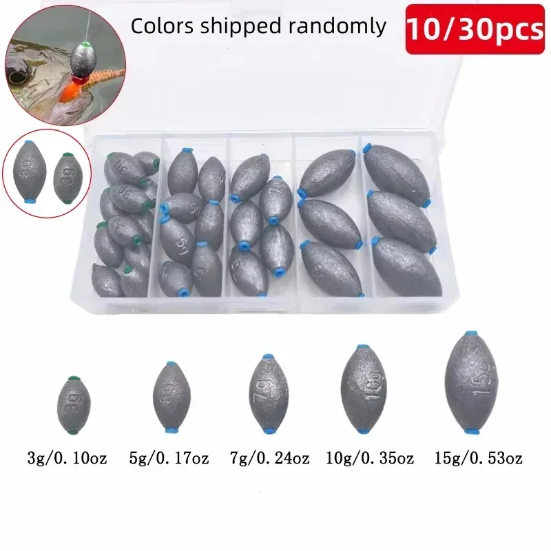 Zestaw 30/10 obciążników jajkowych z pudełkiem do przechowywania, owalne obciążniki ołowiane, odpowiednie do wody słodkiej i słonej