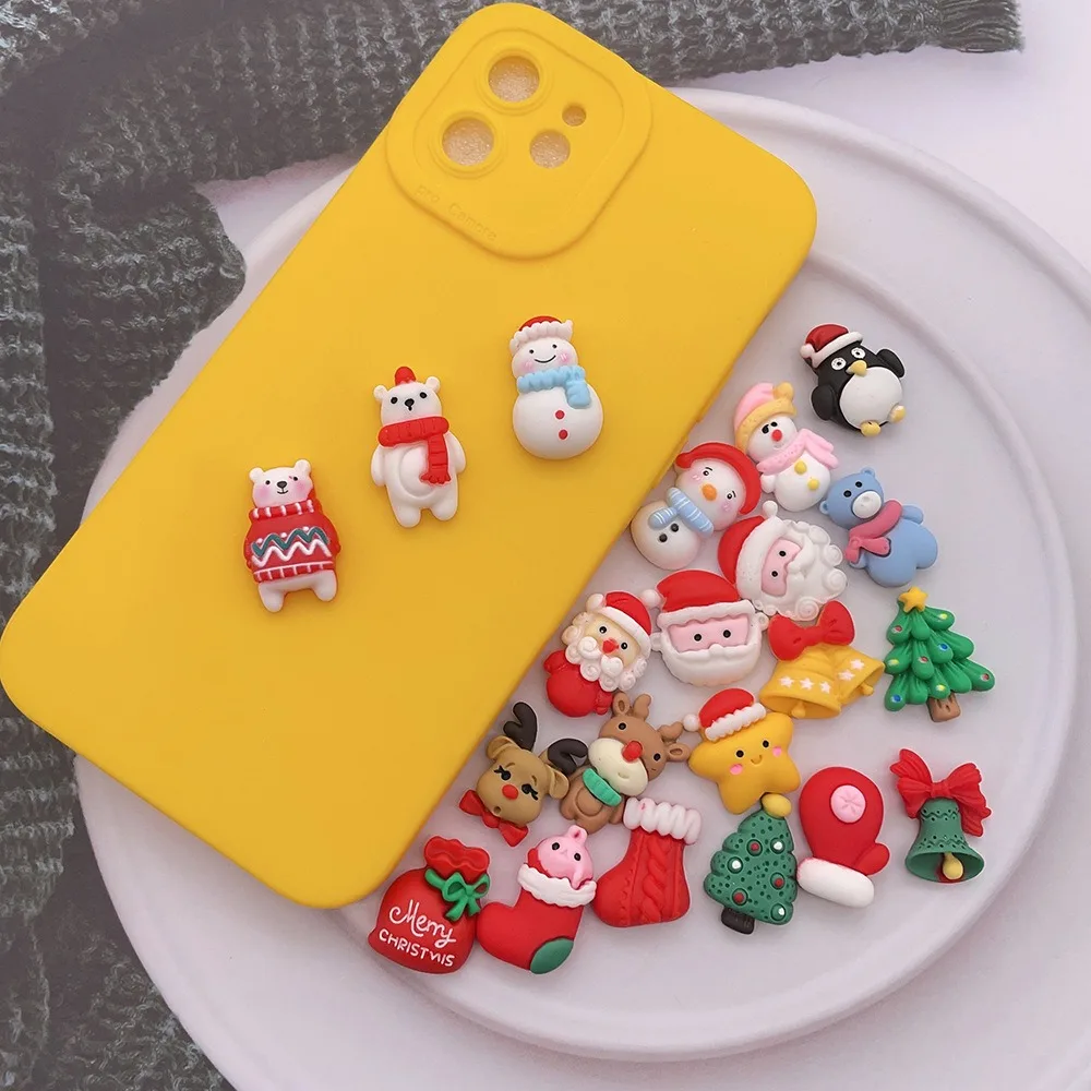 20pcs Mini Resin Figurine Christmas Ornaments Santa Claus Reindeer Bell Phone Case Patch Xmas Tree DIY Craft Resin Accessories