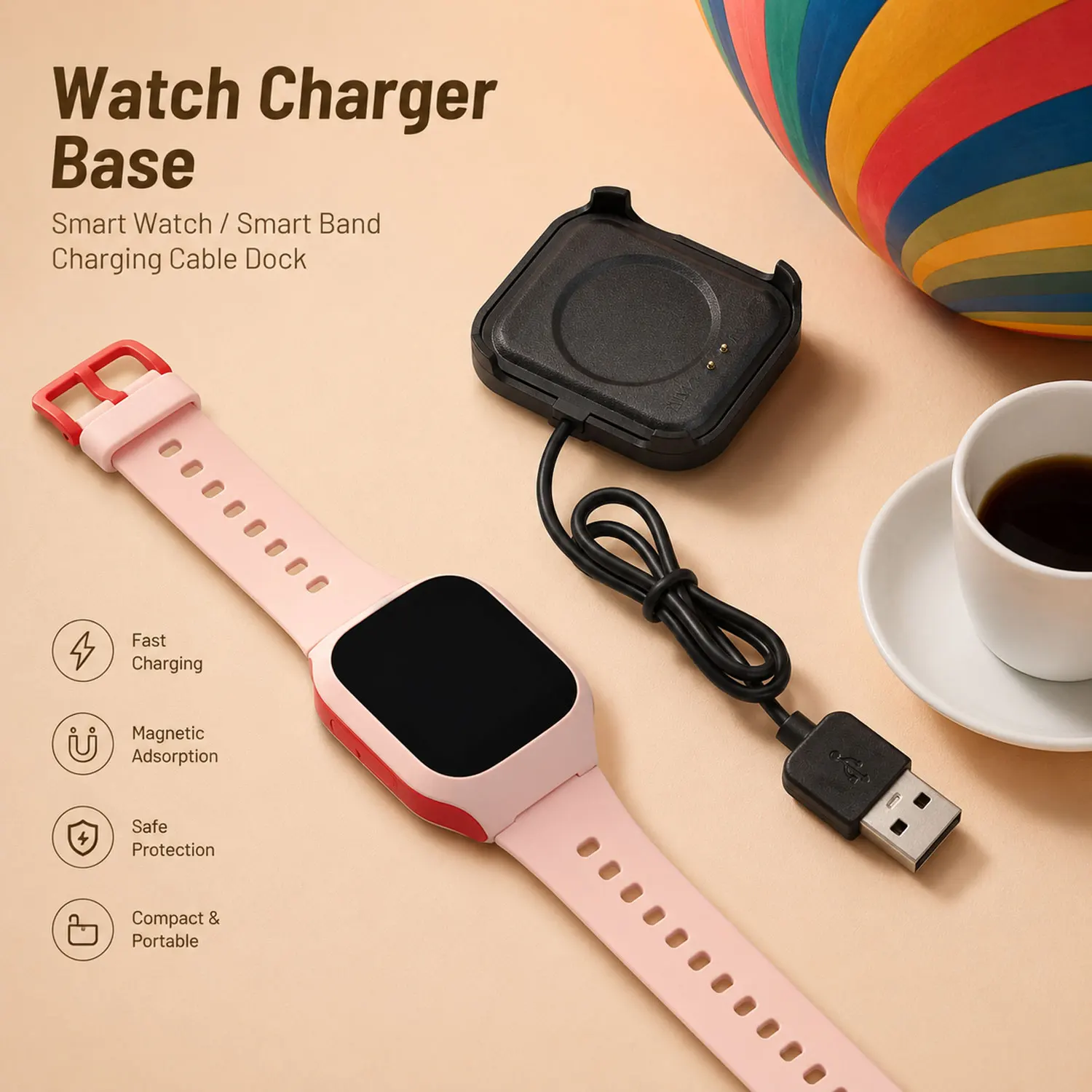 

Smart Watch Charger For P6/X16/HW22/T500plus/X8PLUS Watch USB Charging Cable Portable Power Adapter Fast Charging