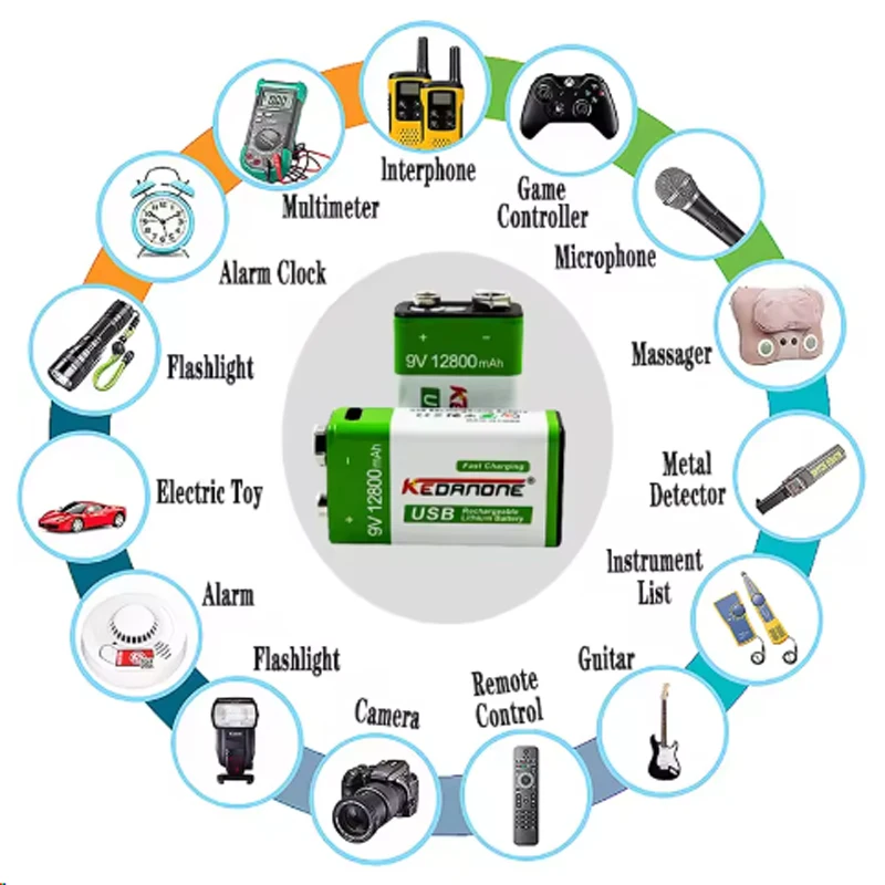 🎁9V Rechargeable Battery Lithium Li-ion 9 Volt 6F22 Ni-MH Ni MH 9V Crown Battery for Multimeter KTV Microphone Metal Detector