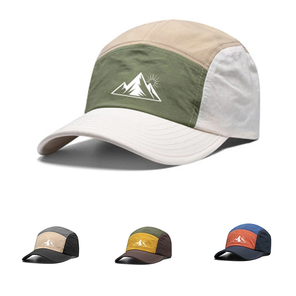 Boné de beisebol multicolorido com design de montanha e nascer do sol, chapéu respirável ajustável, adequado para camping e caminhadas, chapéu de sol para atividades ao ar livre.