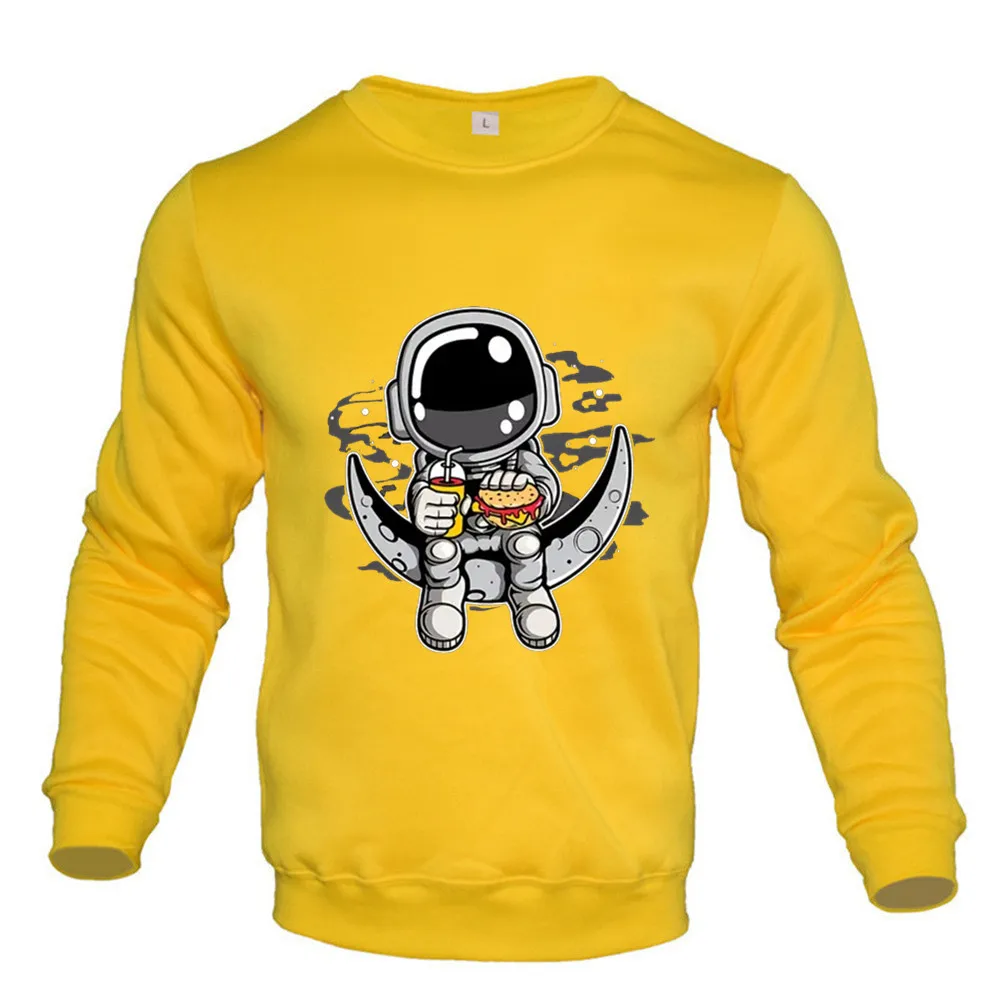 Men‘s Sweatshirt Harajuku Vintage Sweatshirts Hip Hop Hipster Round Neck Pullover Cartoon Astronaut Print Unisex Hoodie