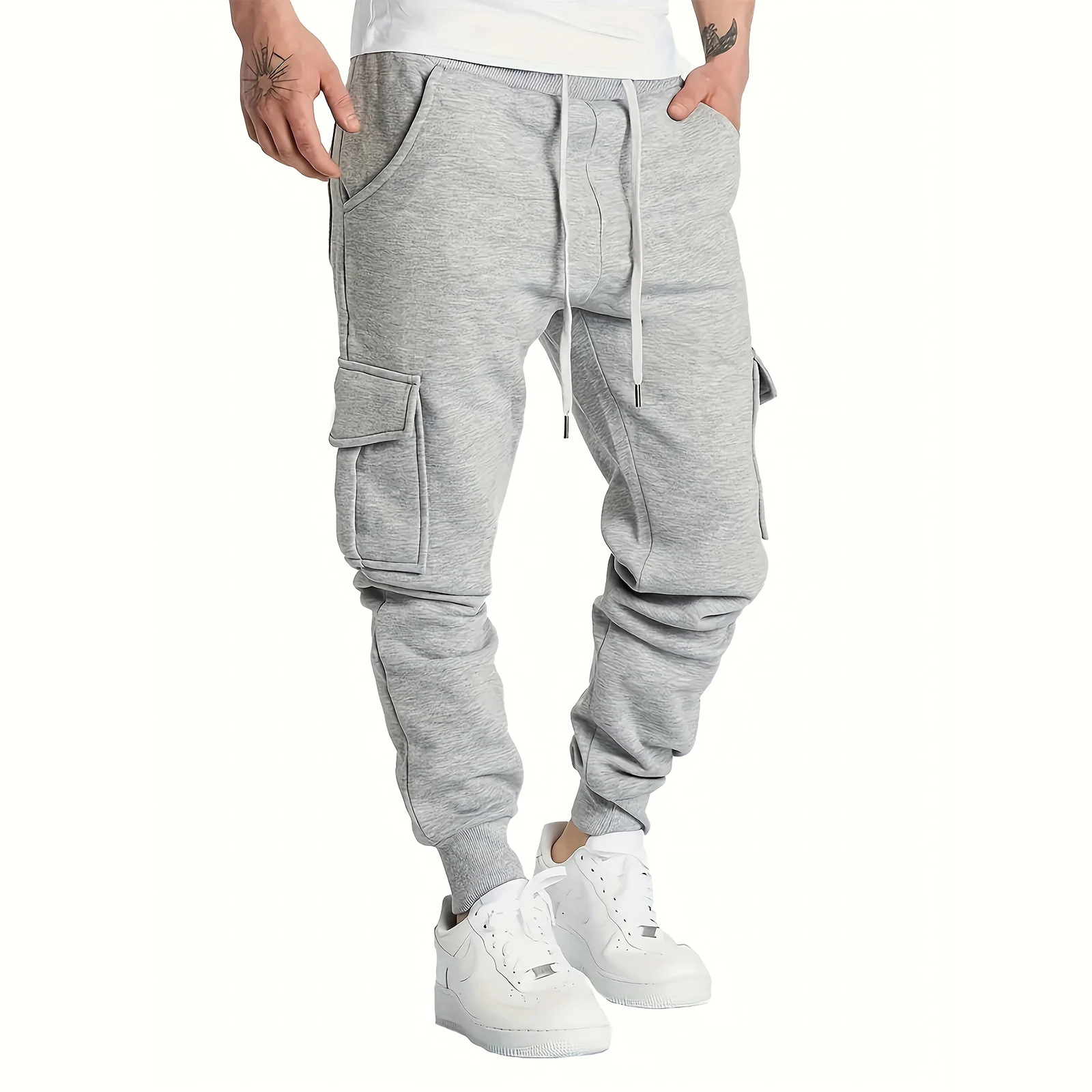 

Men's Casual Joggers with Multiple Pockets - Drawstring, Polyester, Machine Washable for Fall/Winter Outdoor Activities