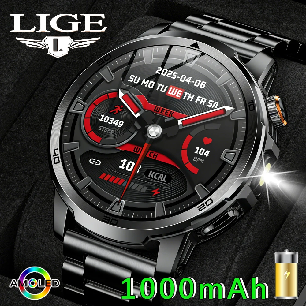 

LIGE Military 1000mAh Battery Smart Watch Men Flashlight & SOS Red Light 10ATM Waterproof Sports Man Smartwatch For Android ios