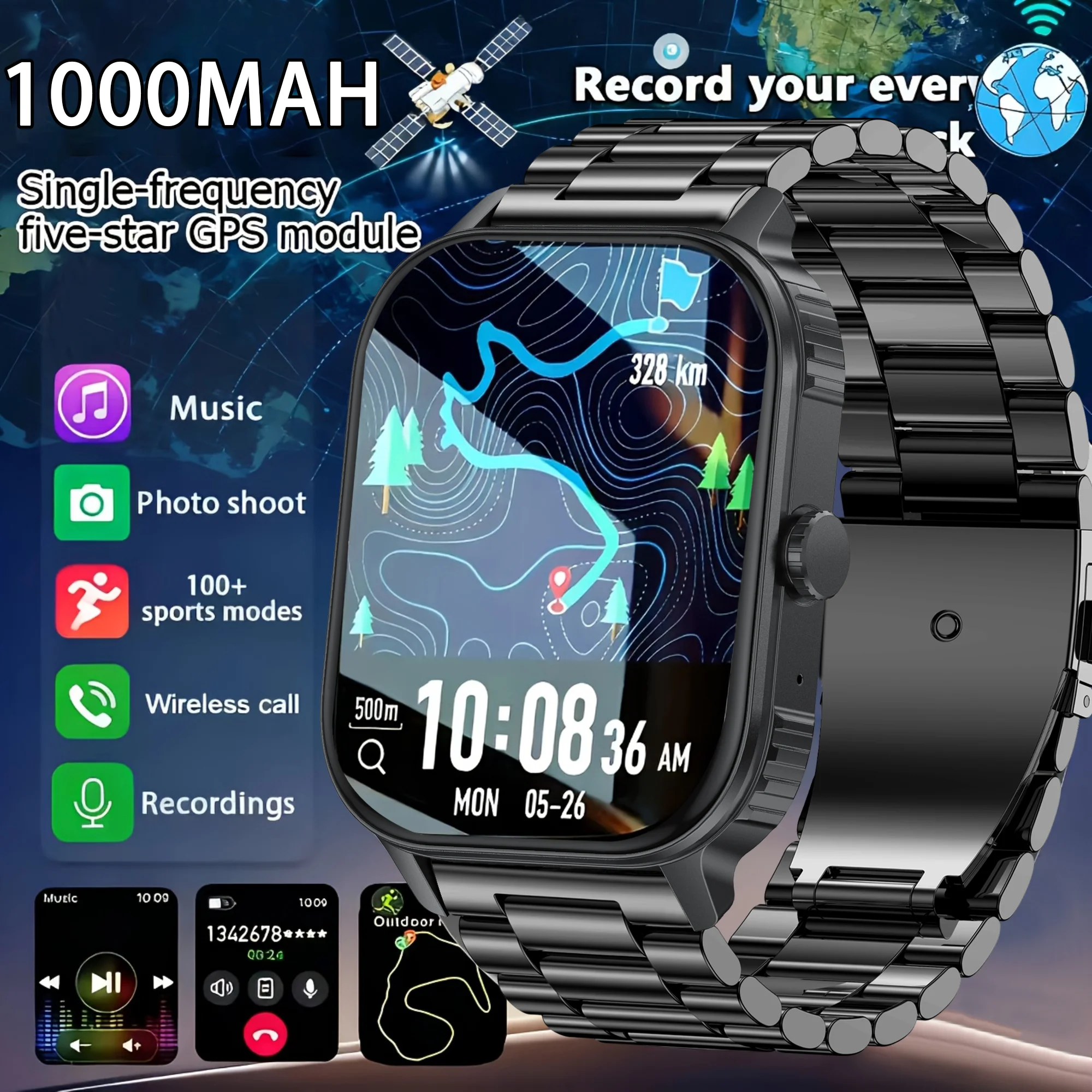 

2025 New Military Smart Watch 1000Mah Battery Fitness Tracking 10ATM Waterproof Tactics Sport Flashlight call Bracelet For Men