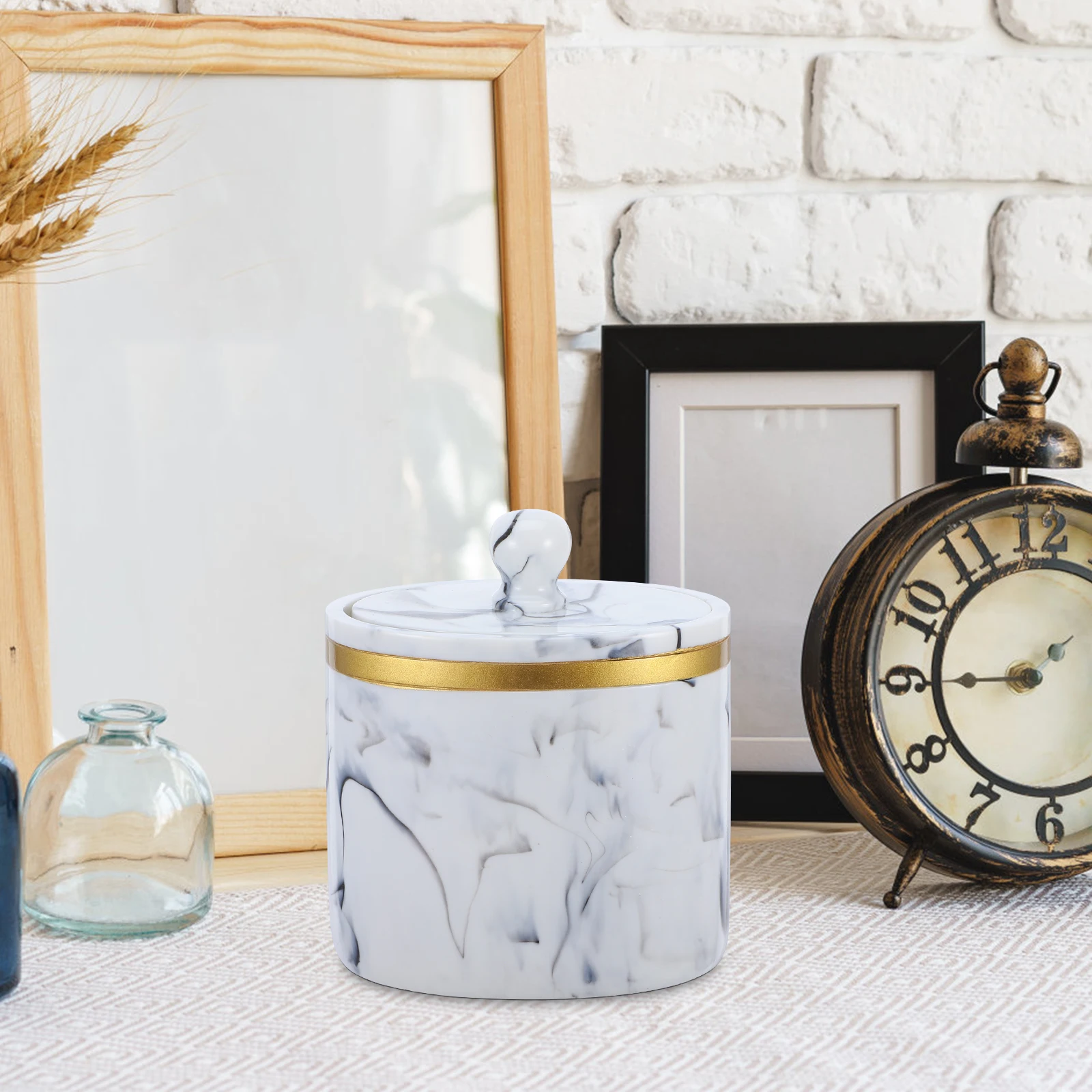 

Marble Cotton Swab Box Makeup Organizer Storage Container Resin Holder for Pads Sponges Powder Dispenser Protective Lid