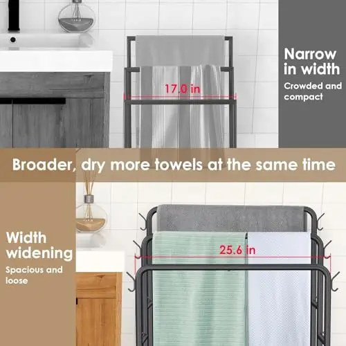 

40-Inch Freestanding 3-Tier Metal Towel Rack With Baskets Hooks For Bath Towels Blankets Indoor Outdoor Use