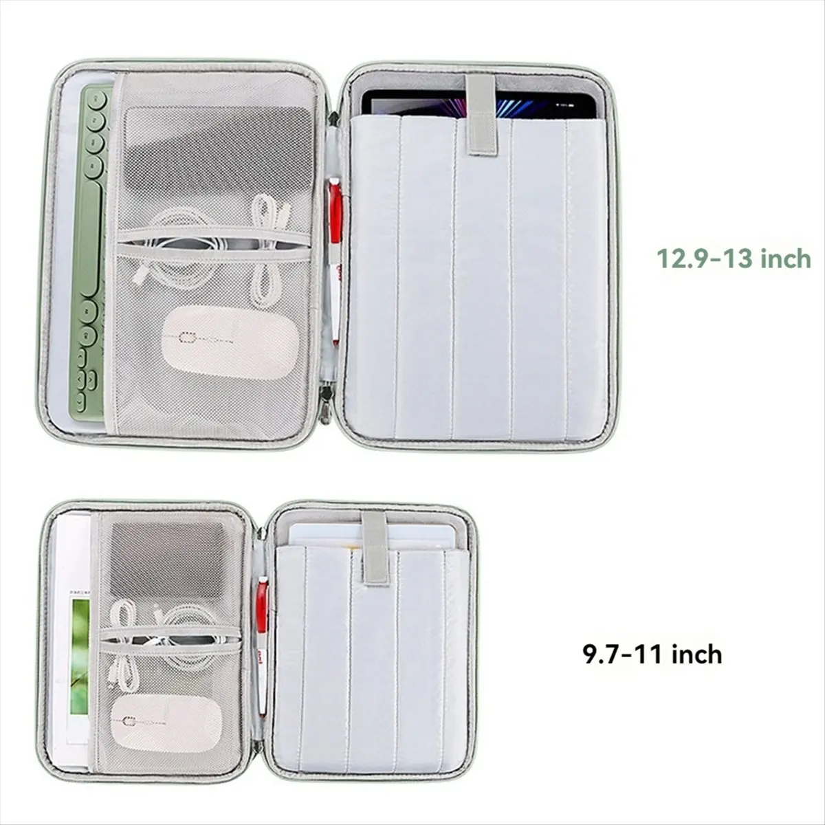 【ELEVATE LIFE】Multi-Functional Portfolio Travel File Organizer for 12.9-13 Inch Tablet Sleeve Case Tablet Carrying Bag Green