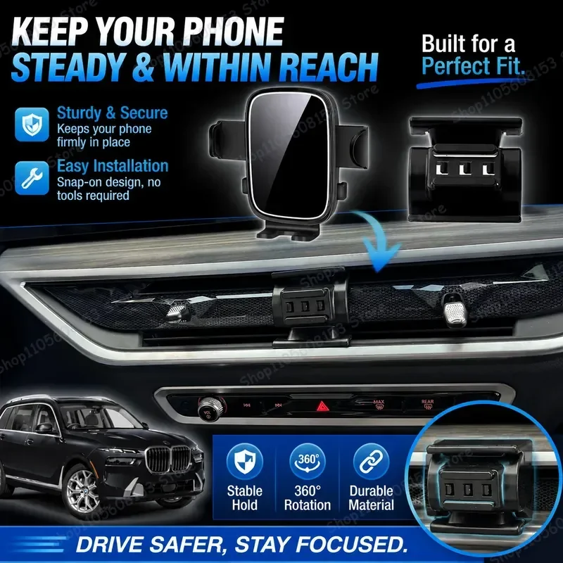 For BMW X7 2023 2024 2025 2026 Car Phone Mount Clip On Dashboard Air Vent Stable Holder No Shake Screen Accessory Smartphone