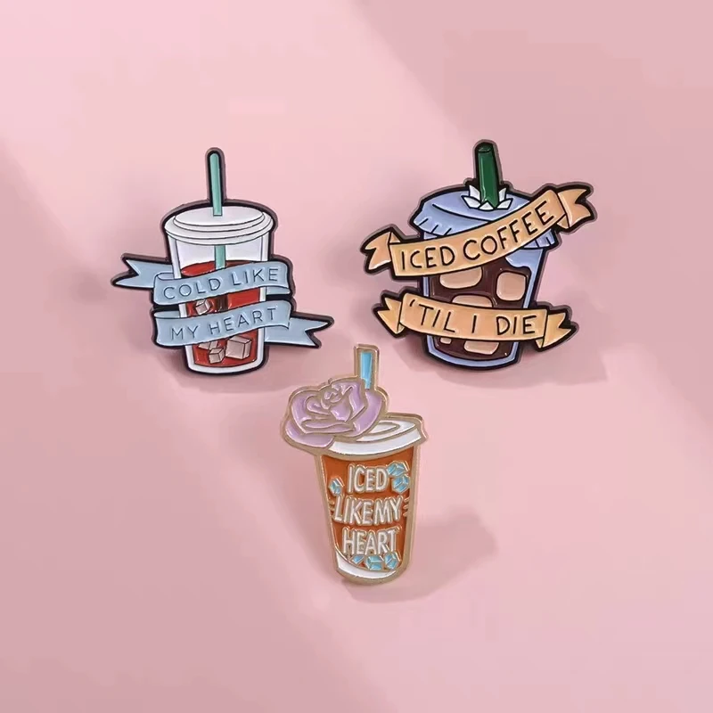 Iced Coffee Enamel Pins Custom Cold Like My Heart Brooches Lapel Badges Funny Coffee Jewelry Gift Drop Shipping