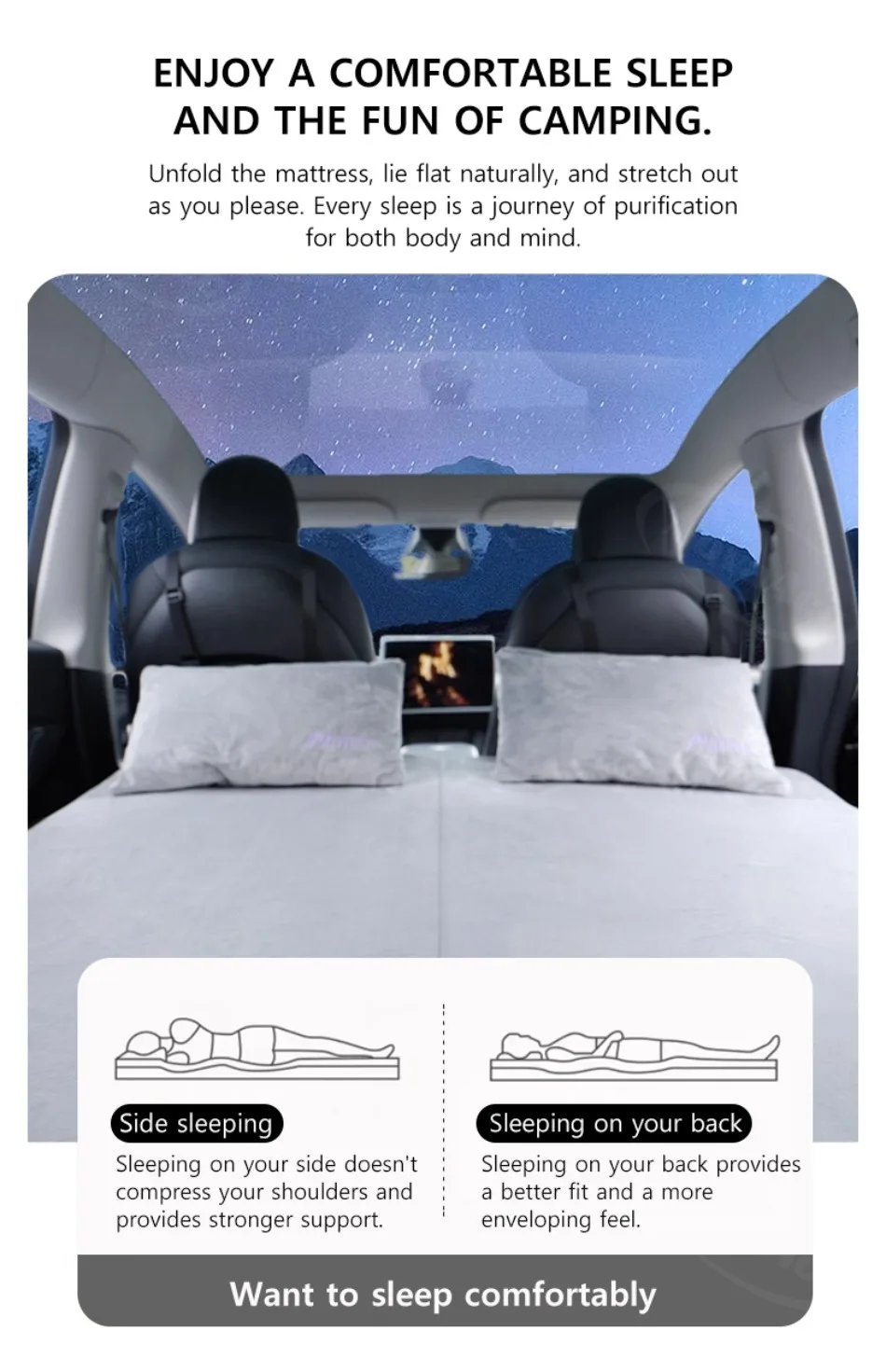 Car Mattress for Camping Trunk Memory Foam Mattress Foldable Memory Foam Car Bed Non-Slip Design for Tesla Model Y 3 2021-2026