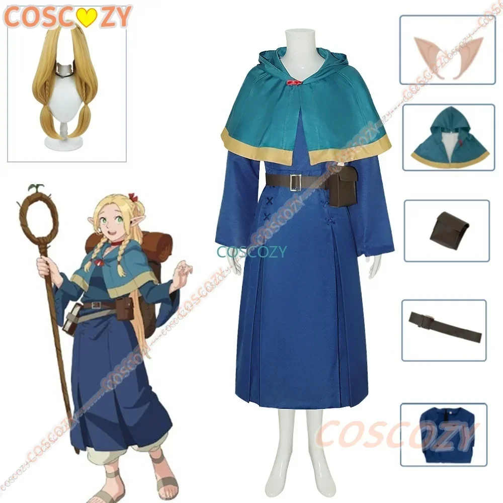 Marcille Donato Cosplay Anime Delicious in Dungeon Cosplay Costume Uniform Cloak Dress Wig Set Convention Outfits for Women