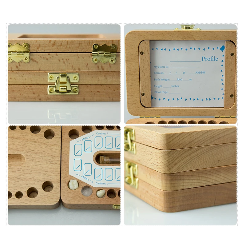 English Japanese Italian Spanish Language Wooden Baby Tooth Boxes Milk Teeth Organizer Storage Collection Newborn Souvenir Case