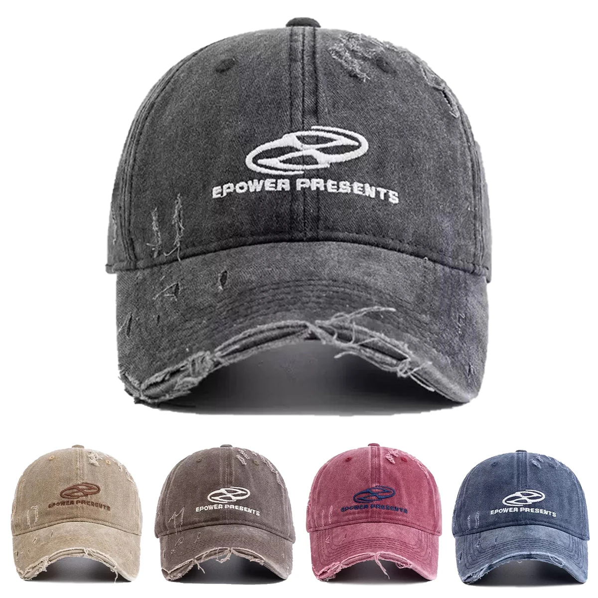 Unisex EPOWER PRESENTS Letter Embroidery Washed Baseball Caps Spring and Autumn Outdoor Adjustable Casual Hats Sunscreen Hat