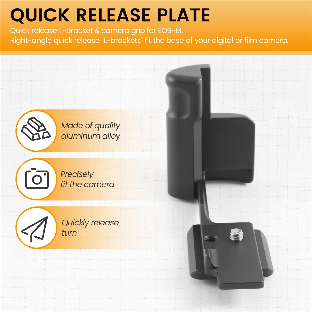 Venda quente em forma de l suporte de placa de liberação rápida aperto de mão com furo de parafuso 1/4 para câmera-m