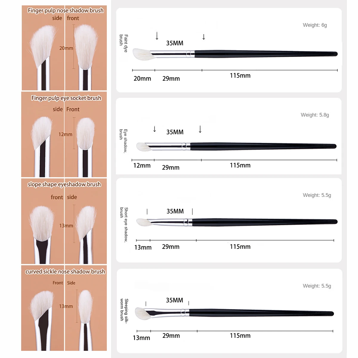 ノーズシャドウブラシ 指圧 ノーズシャドウ アイソケットメイクブラシ シックルノーズシャドウ コンターブラシ 100%ヤギ毛メイクツール