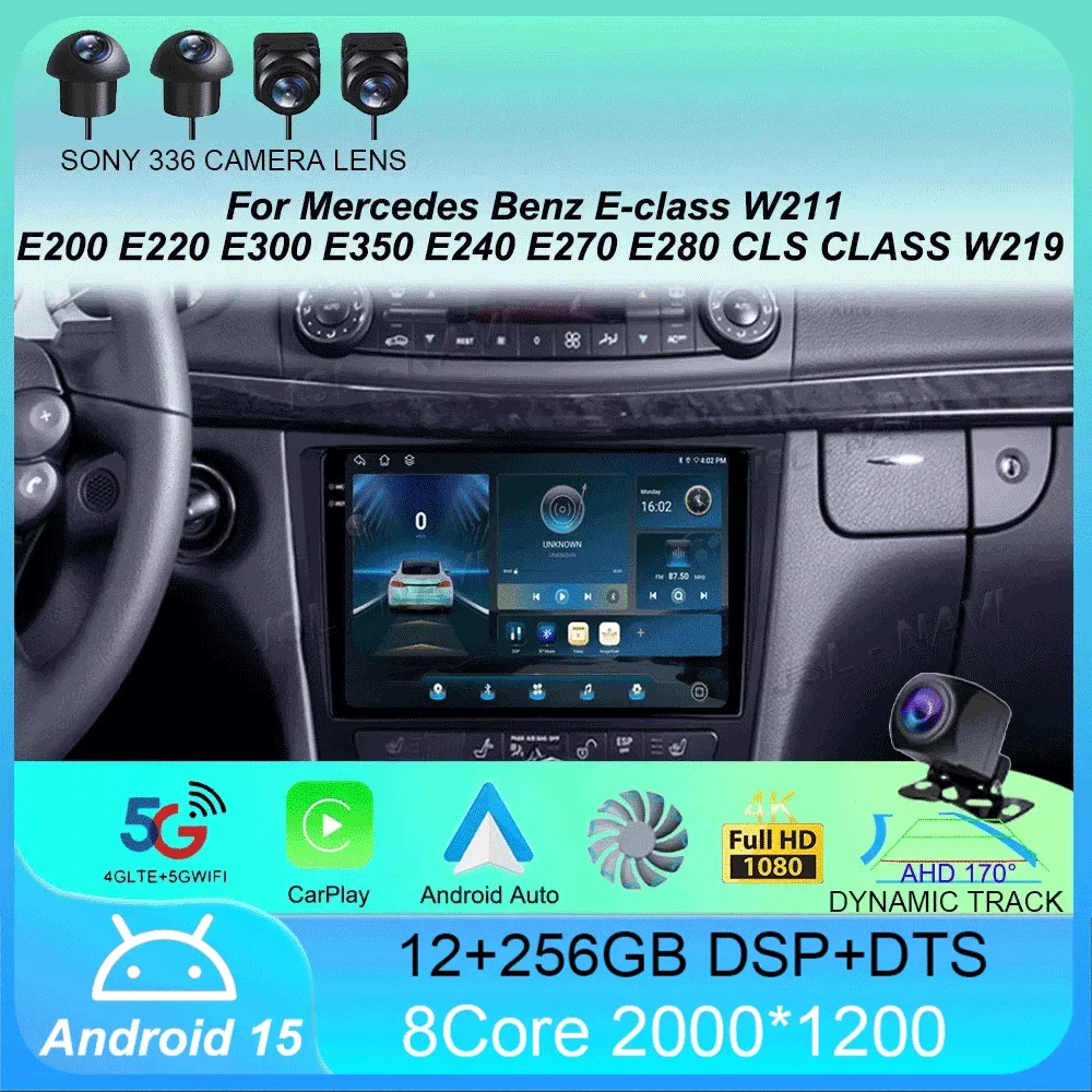 

Android 15 Carplay Car For Mercedes Benz E-class W211 E200 E220 E300 E350 E240 E270 E280 CLS CLASS W219 2 din Multimedia Stereo