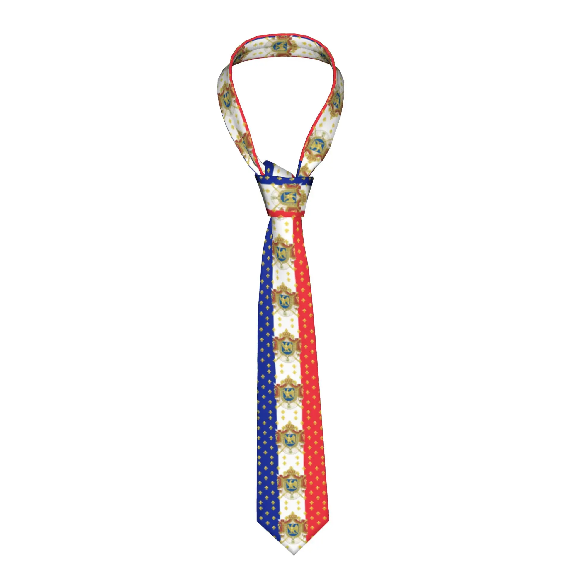 Classic Royal Standard Napoleon France Flag Ties for Office Customized Mens French Empire Coat Of Arms Necktie