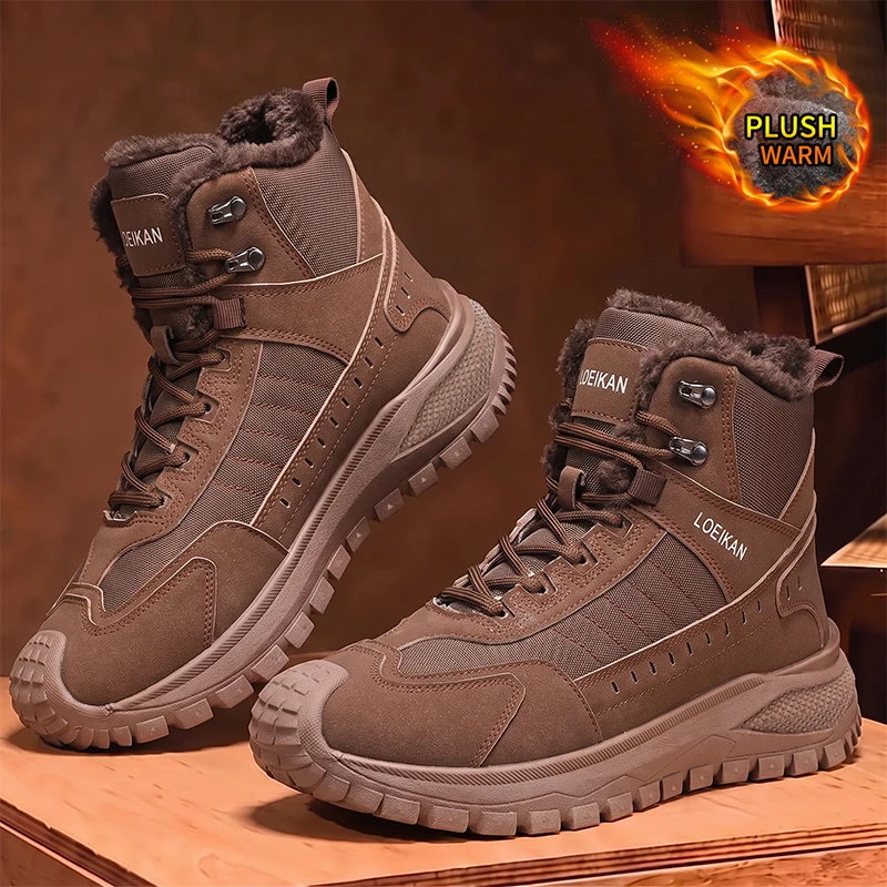LOEIKAN Herren High-Top-Arbeitsstiefel mit drehbarer Schnalle, breiter Zehenbox, Freizeitschuhe, modische Jagd- und Trekkingschuhe für den täglichen Gebrauch – Detail 2